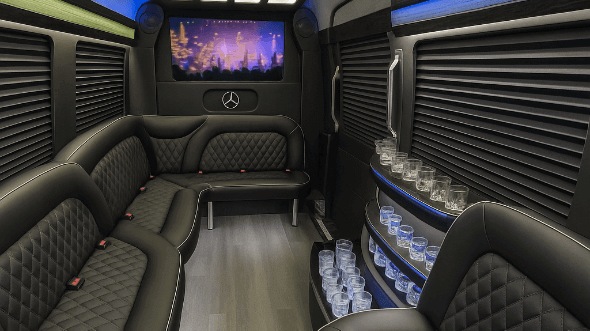 Interior of Naperville Party Bus Company's 14 Passenger Sprinter Limousine in Naperville